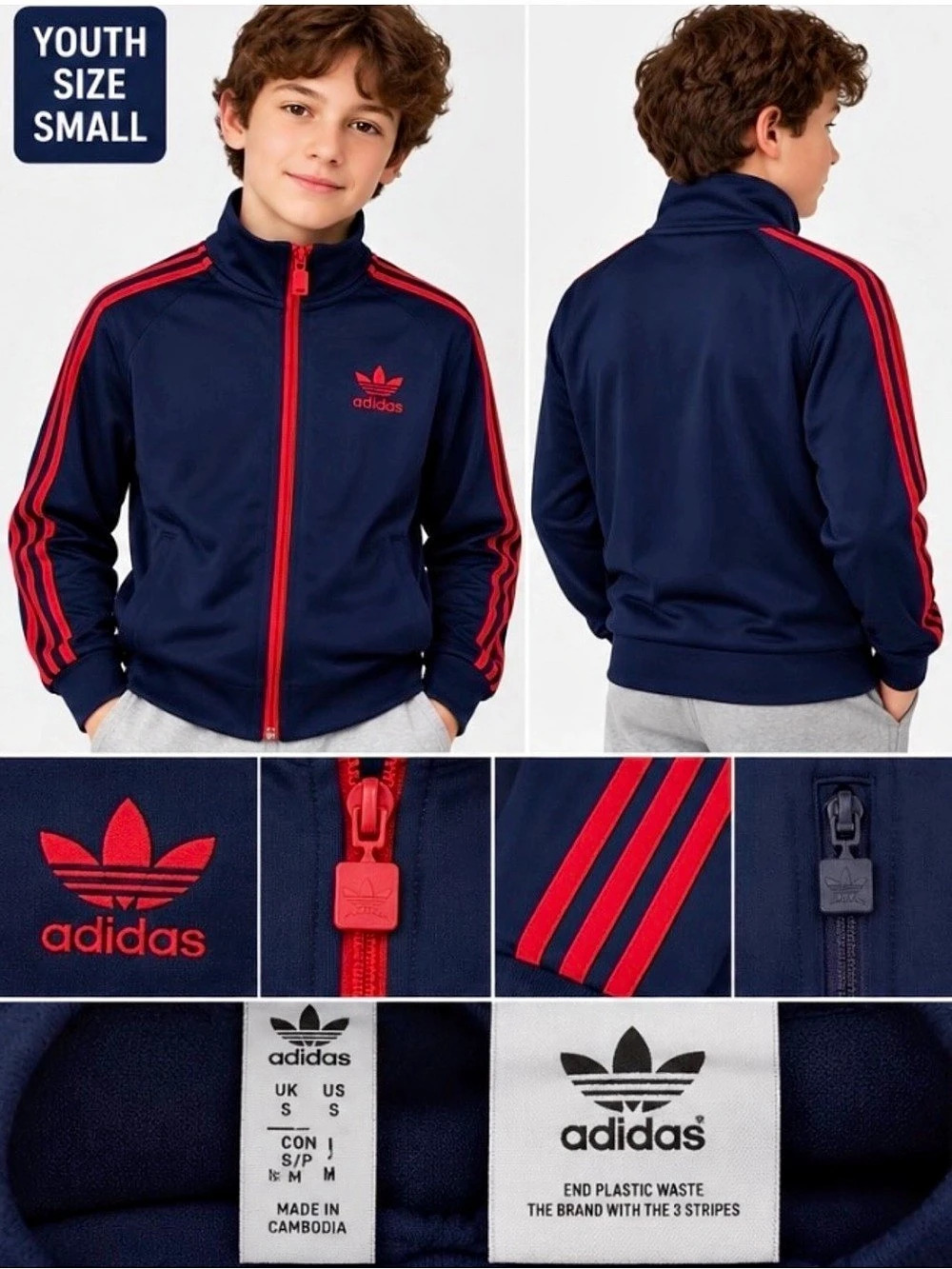 Adidas Originals Track Top Boys Small (8) Blue & Red